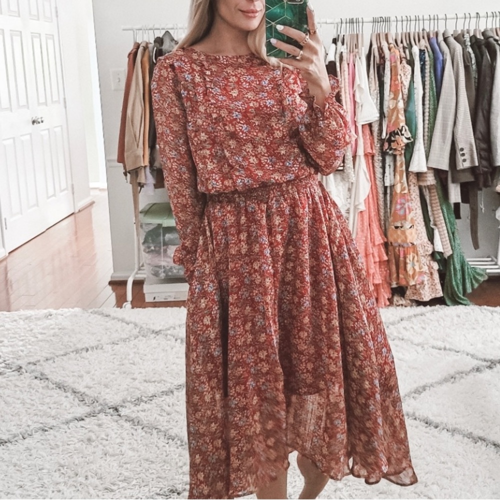 Melloday Nordstrom floral long sleeve elastic Waist midi dress NWT FINAL PRICE